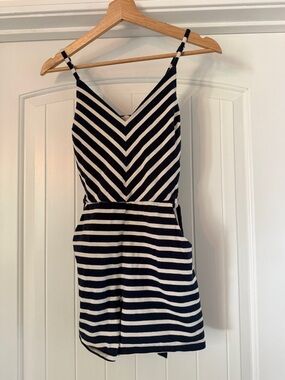 Striped Navy and White Spaghetti Strap Romper Short